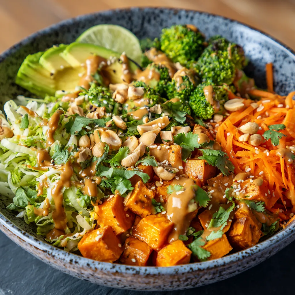 A bowl of food with a variety of vegetables and sauce.