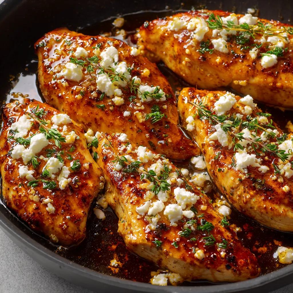 Chicken with feta cheese and herbs.