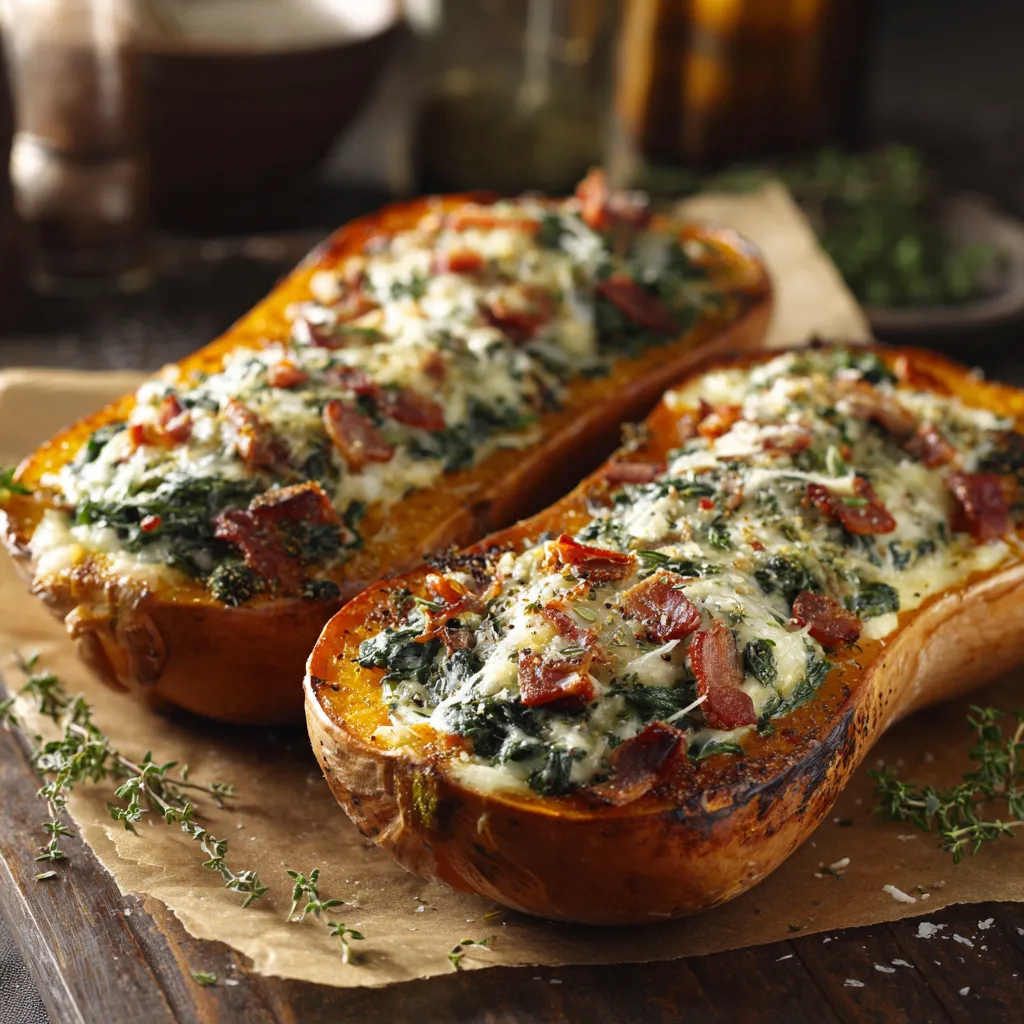 Two slices of pumpkin pie with cheese and spinach.