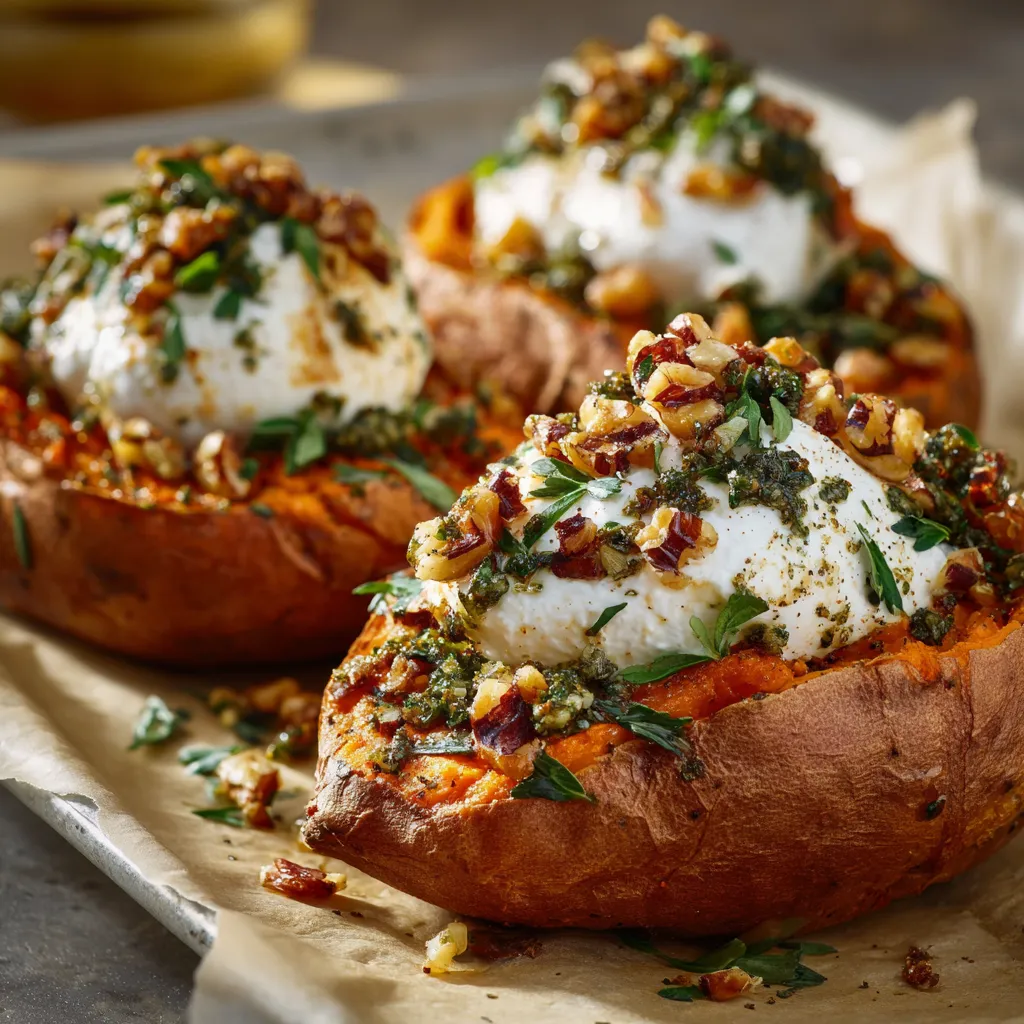 Two potatoes with white toppings.