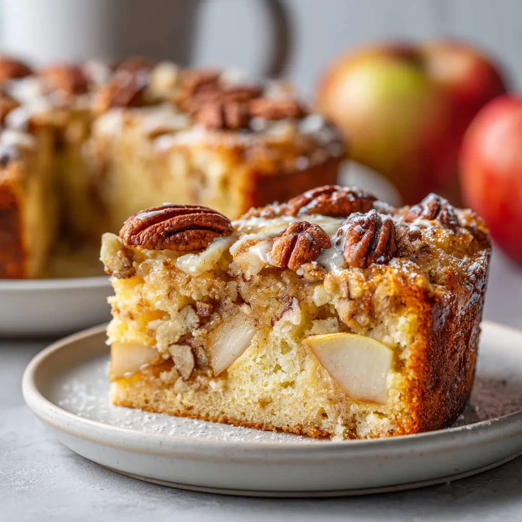 A slice of cake with nuts on top.