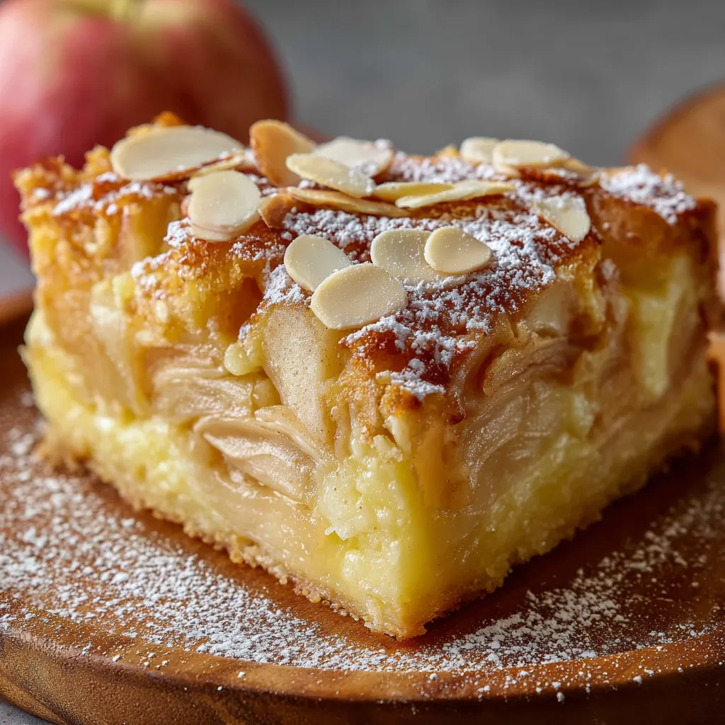 A slice of apple pie with almonds on top.