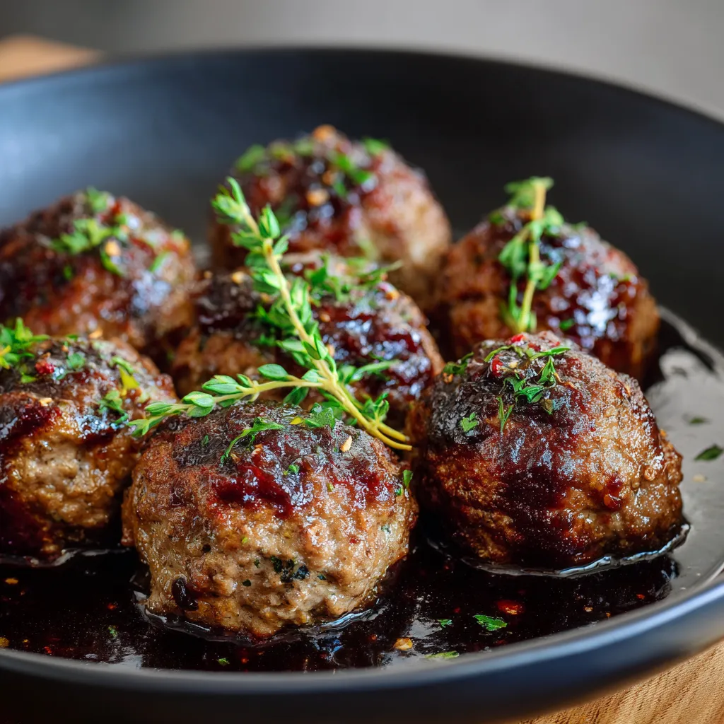 A plate of meatballs with sauce.
