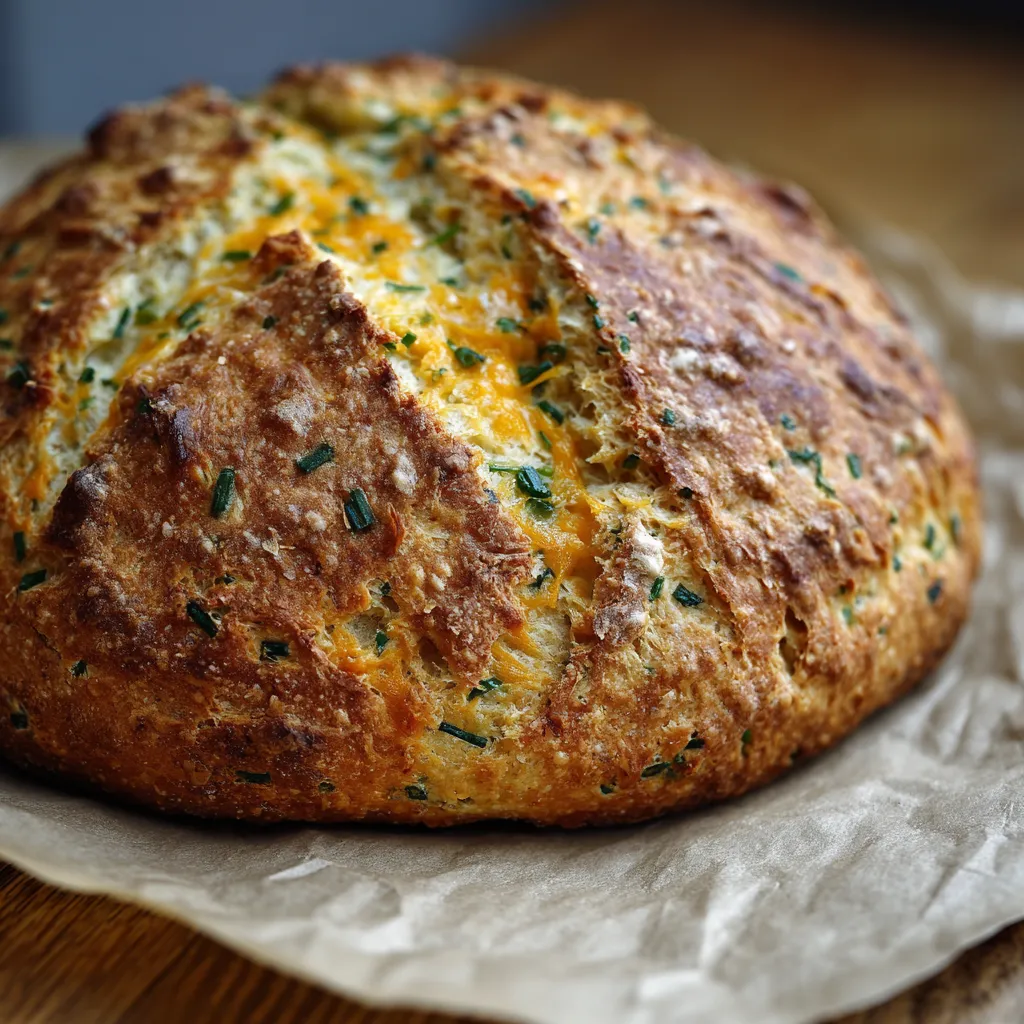 A loaf of bread with cheese on top.