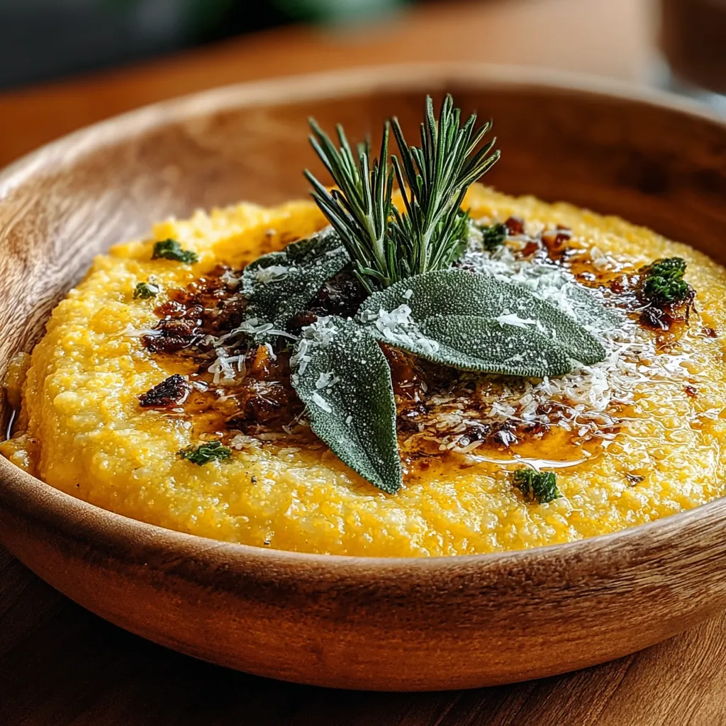 A bowl of soup with a sprig of rosemary on top.