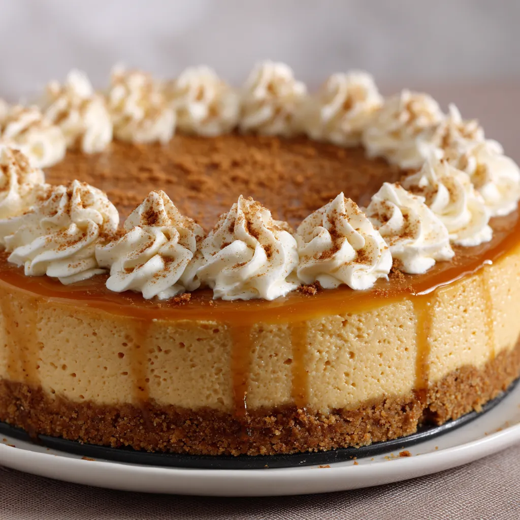 A slice of caramel cheesecake on a plate.