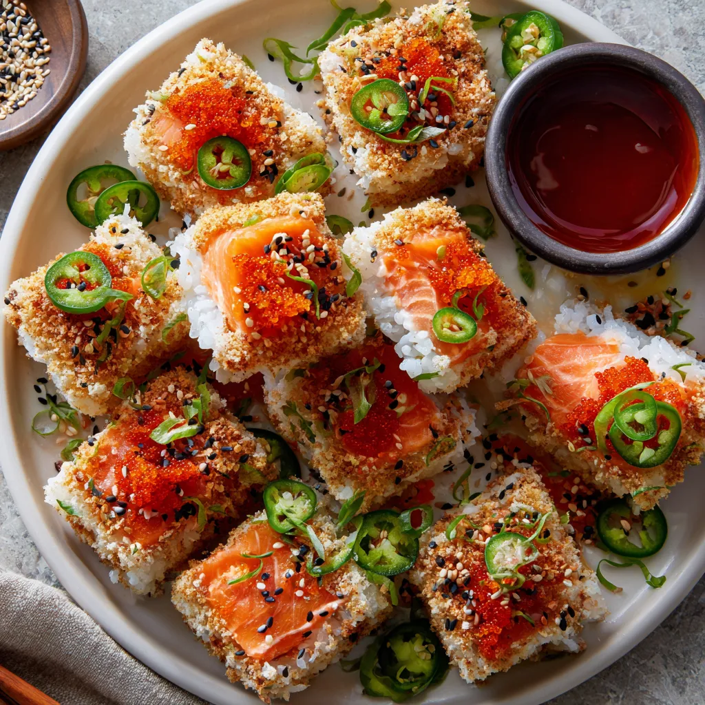 A plate of sushi with a bowl of sauce.