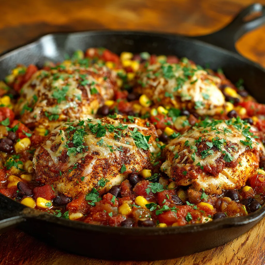 A pan of food with chicken and vegetables.