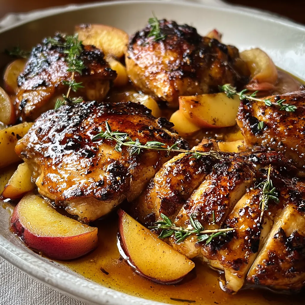 Chicken with herbs and apples.