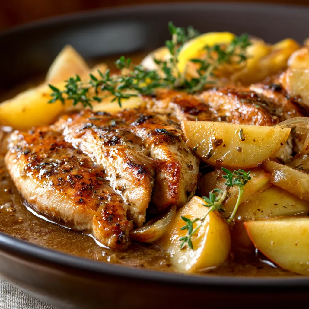 A bowl of food with chicken and potatoes.