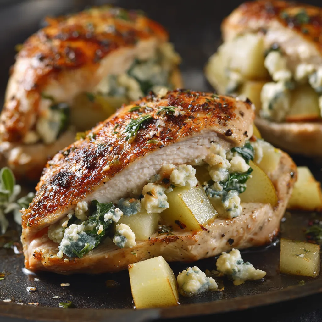 Chicken with blue cheese and potatoes.