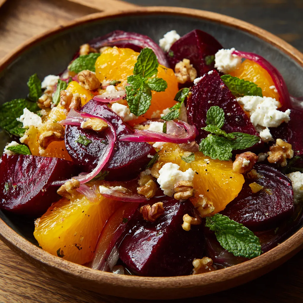 A bowl of food with feta cheese and orange slices.