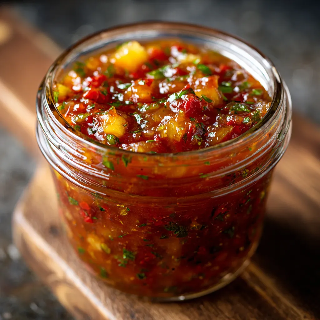 A jar of red pepper sauce.