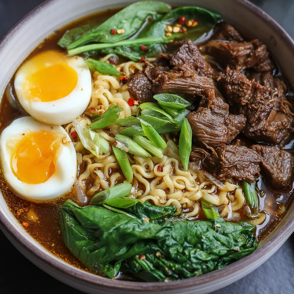 A bowl of noodles with meat and vegetables.