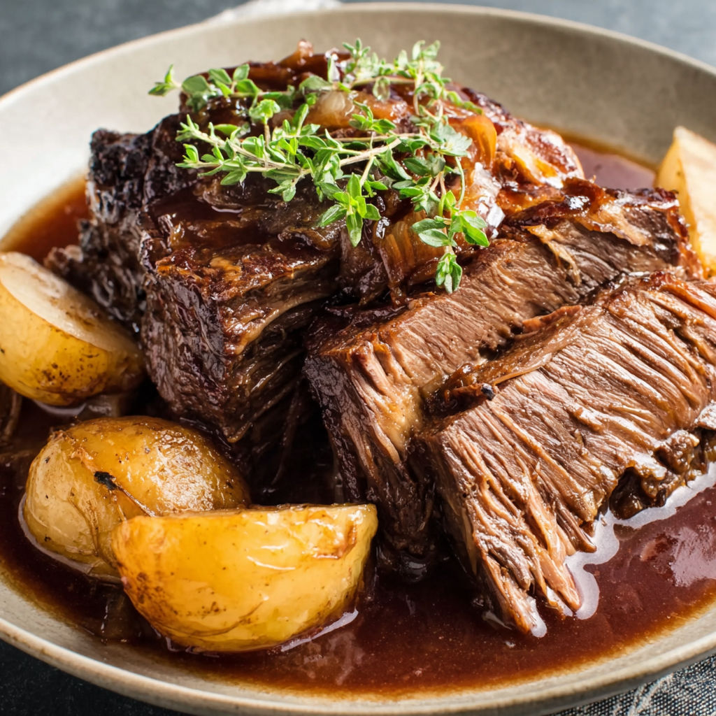 A plate of meat with onions and herbs on top.