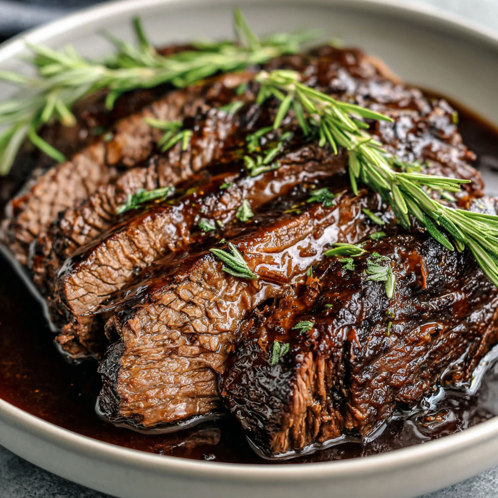 A bowl of meat with herbs on top.