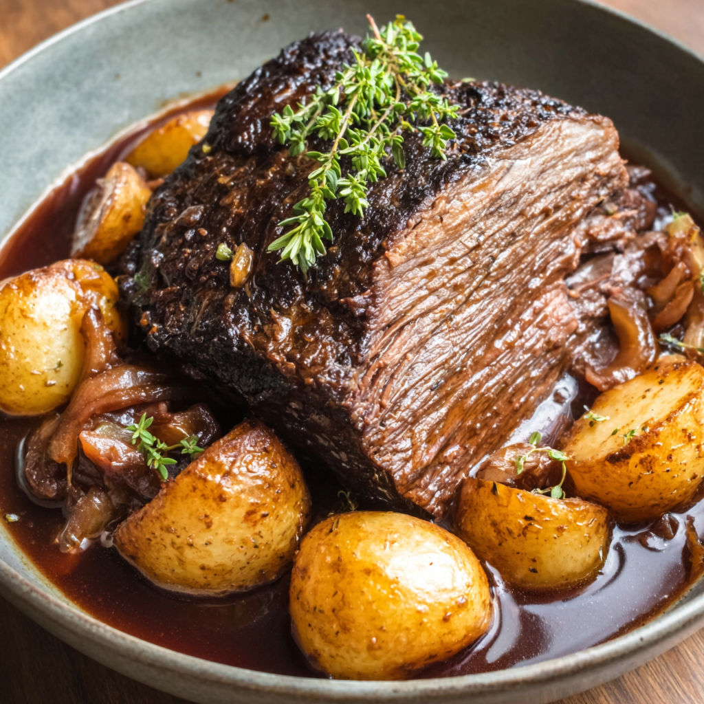 A plate of meat and potatoes.