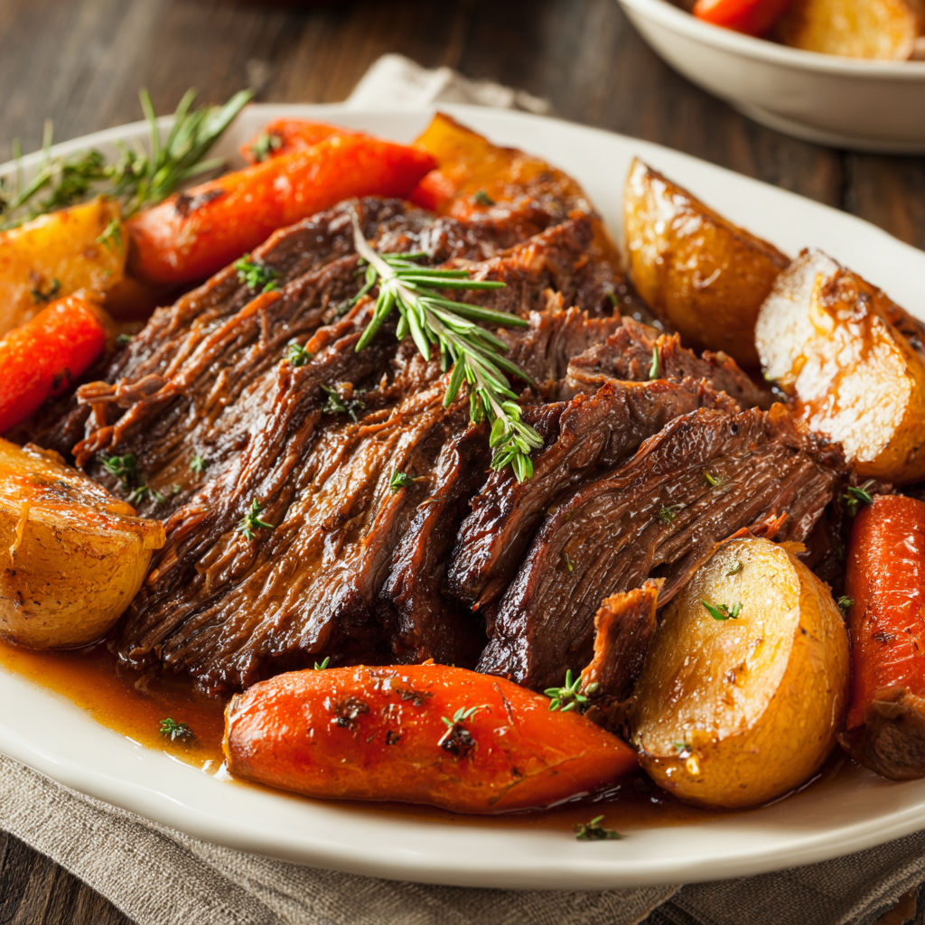 A plate of food with meat and vegetables.