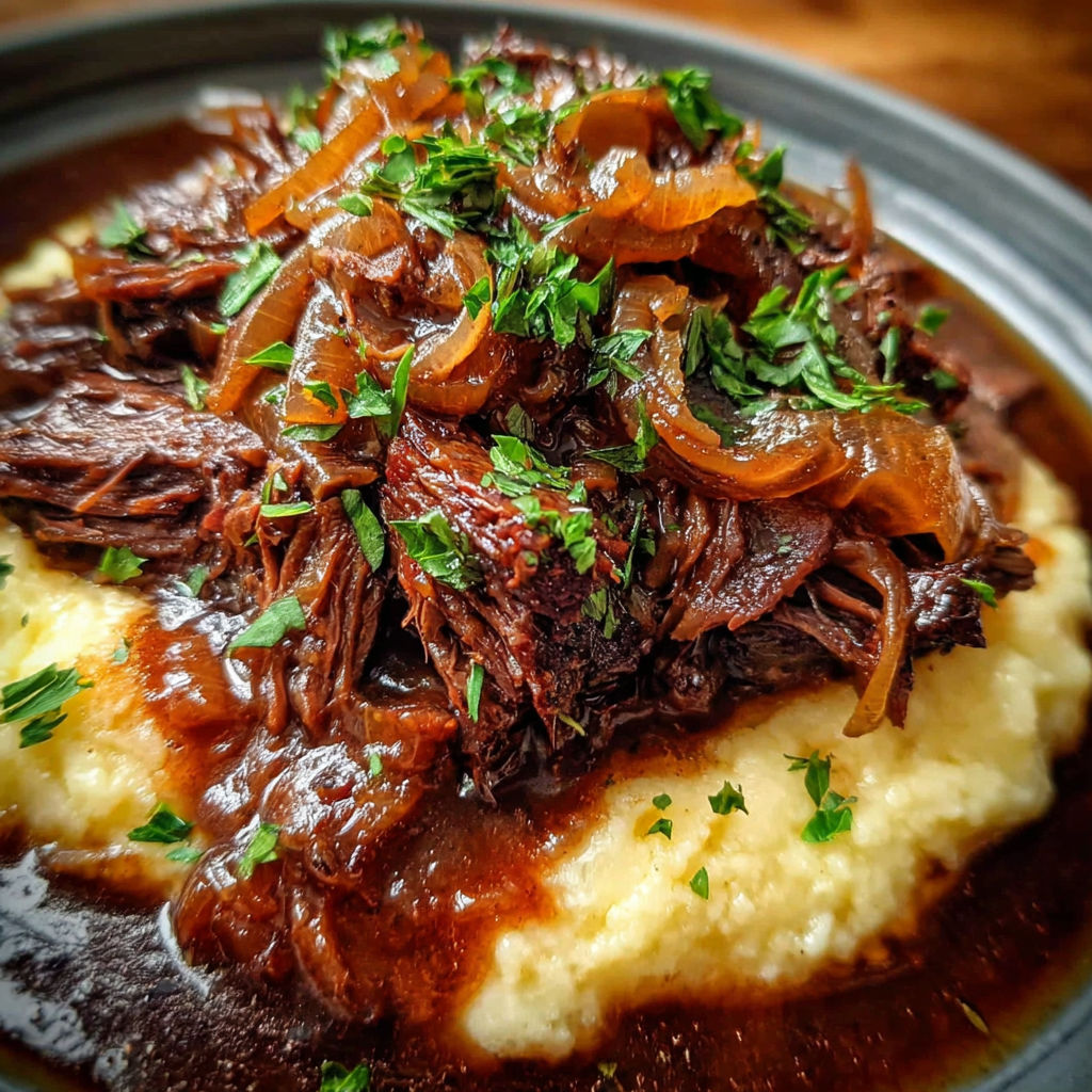 A plate of food with onions and meat.
