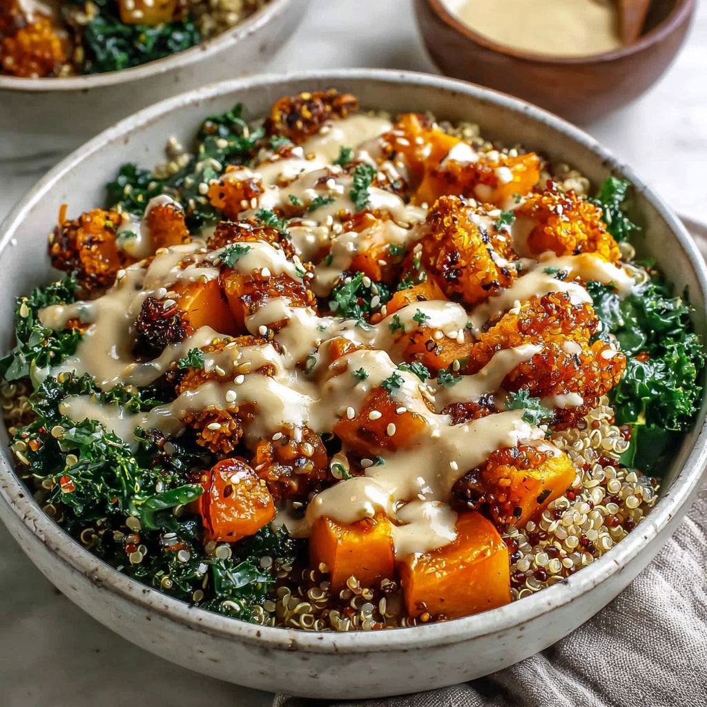 A bowl of food with a sauce on top.