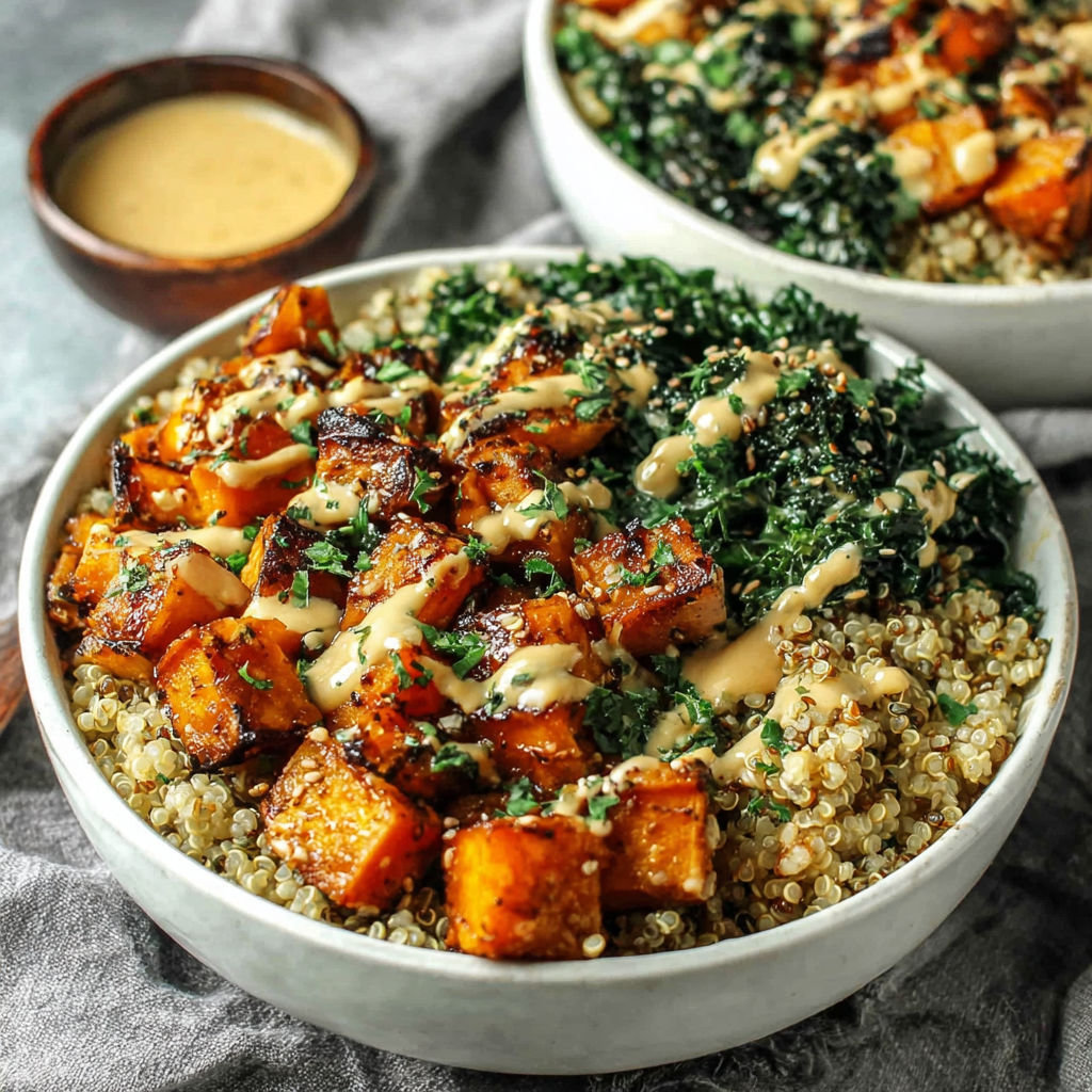 A bowl of food with a sauce on top.