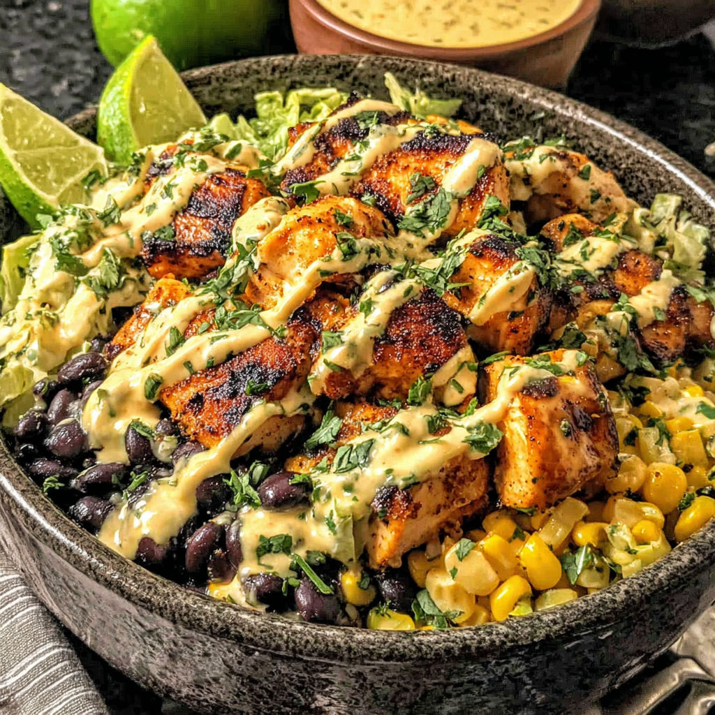A bowl of food with a recipe on the side.