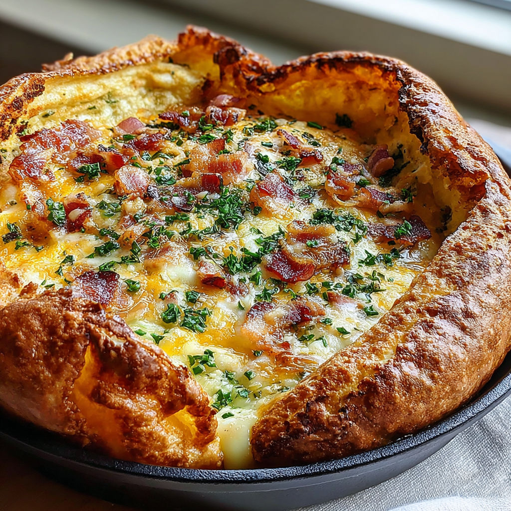 A large, round, cheesy, bacon-covered dish.