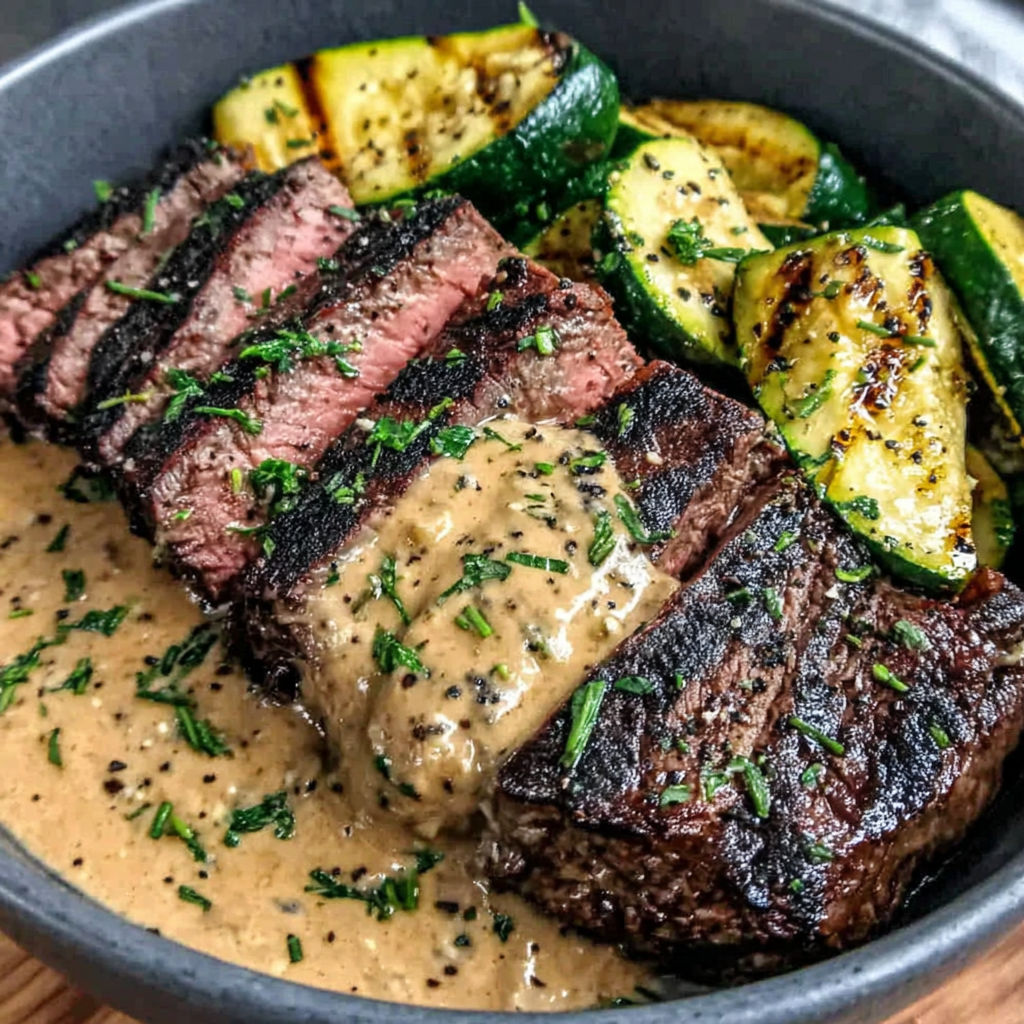 A bowl of food with meat, vegetables, and sauce.