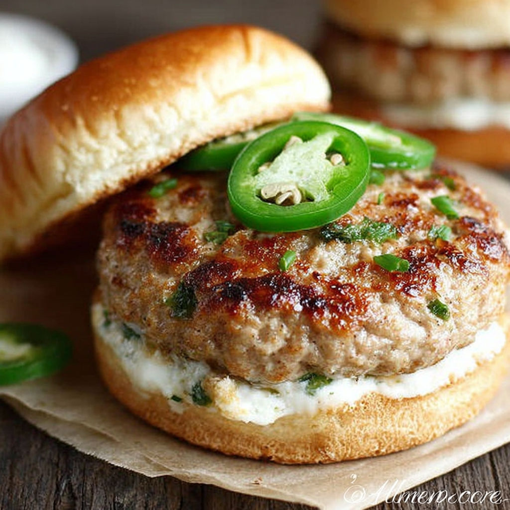A hamburger with jalapenos on top.