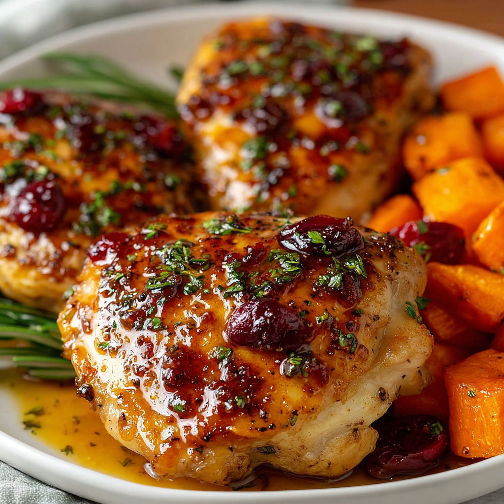 A plate of chicken with sauce and vegetables.
