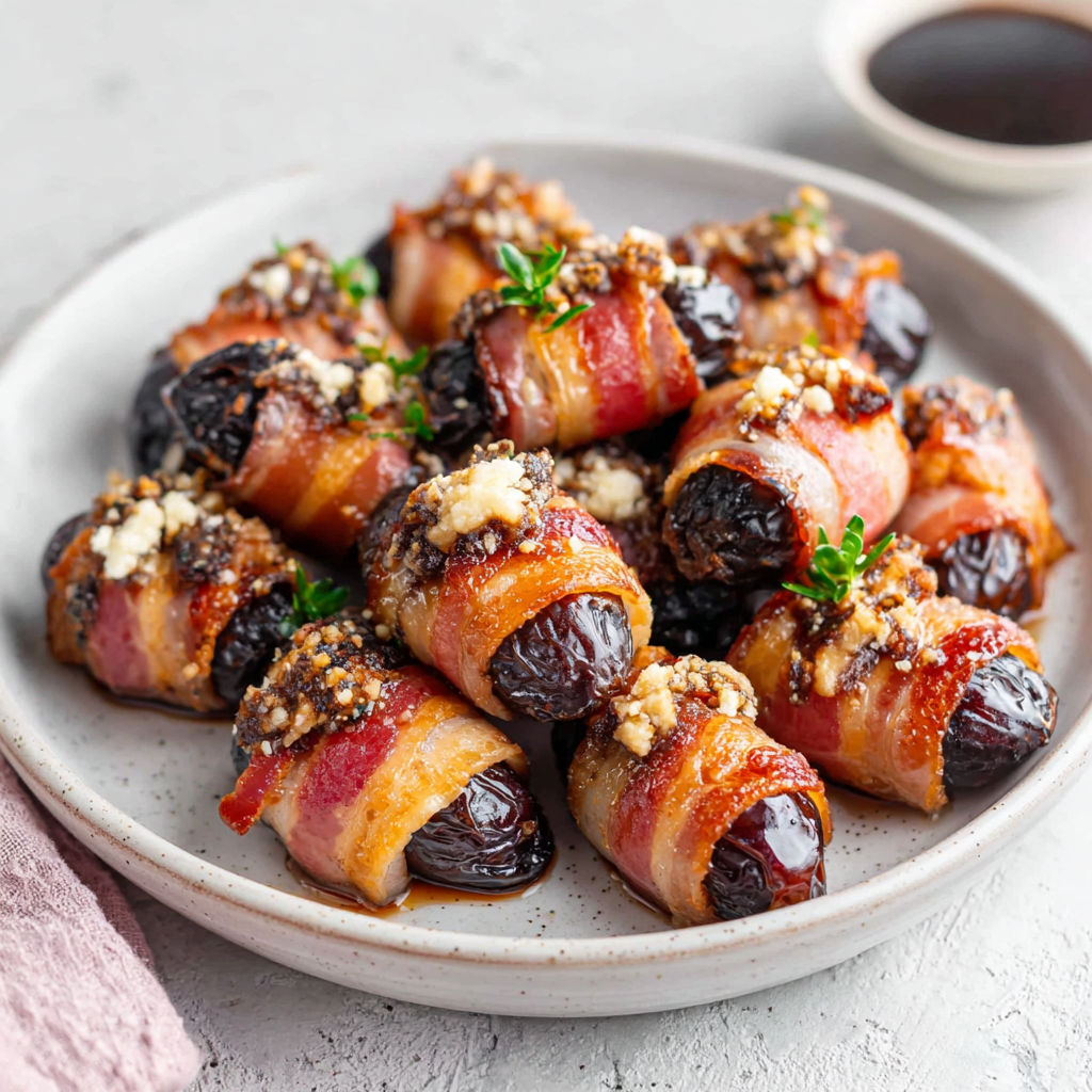 A plate of food with bacon wrapped around them.