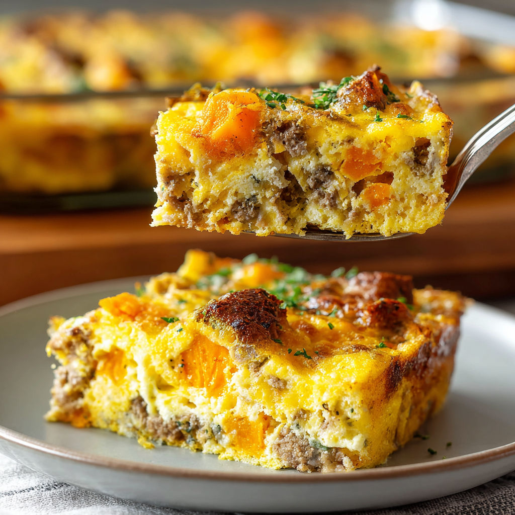 A slice of quiche is being lifted off a plate.