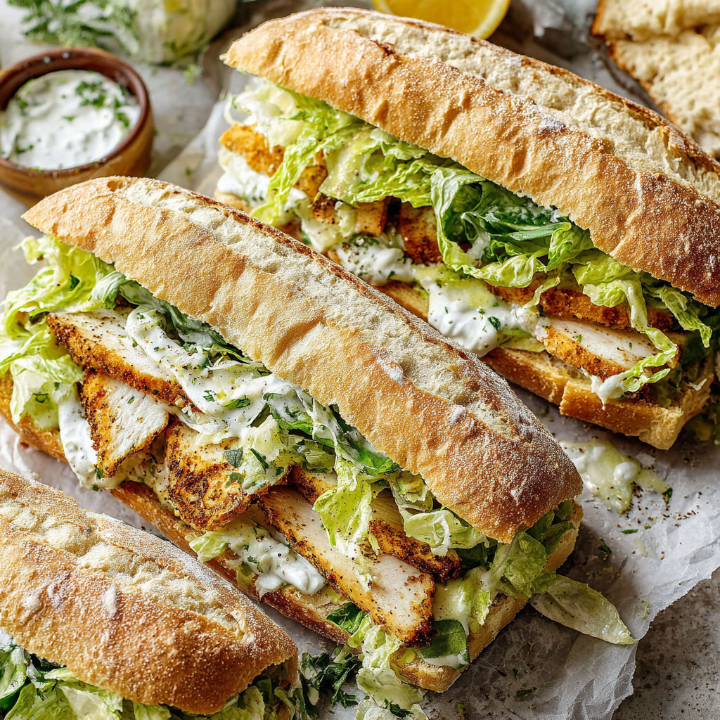 A recipe for a sandwich with lettuce, chicken, and sauce.