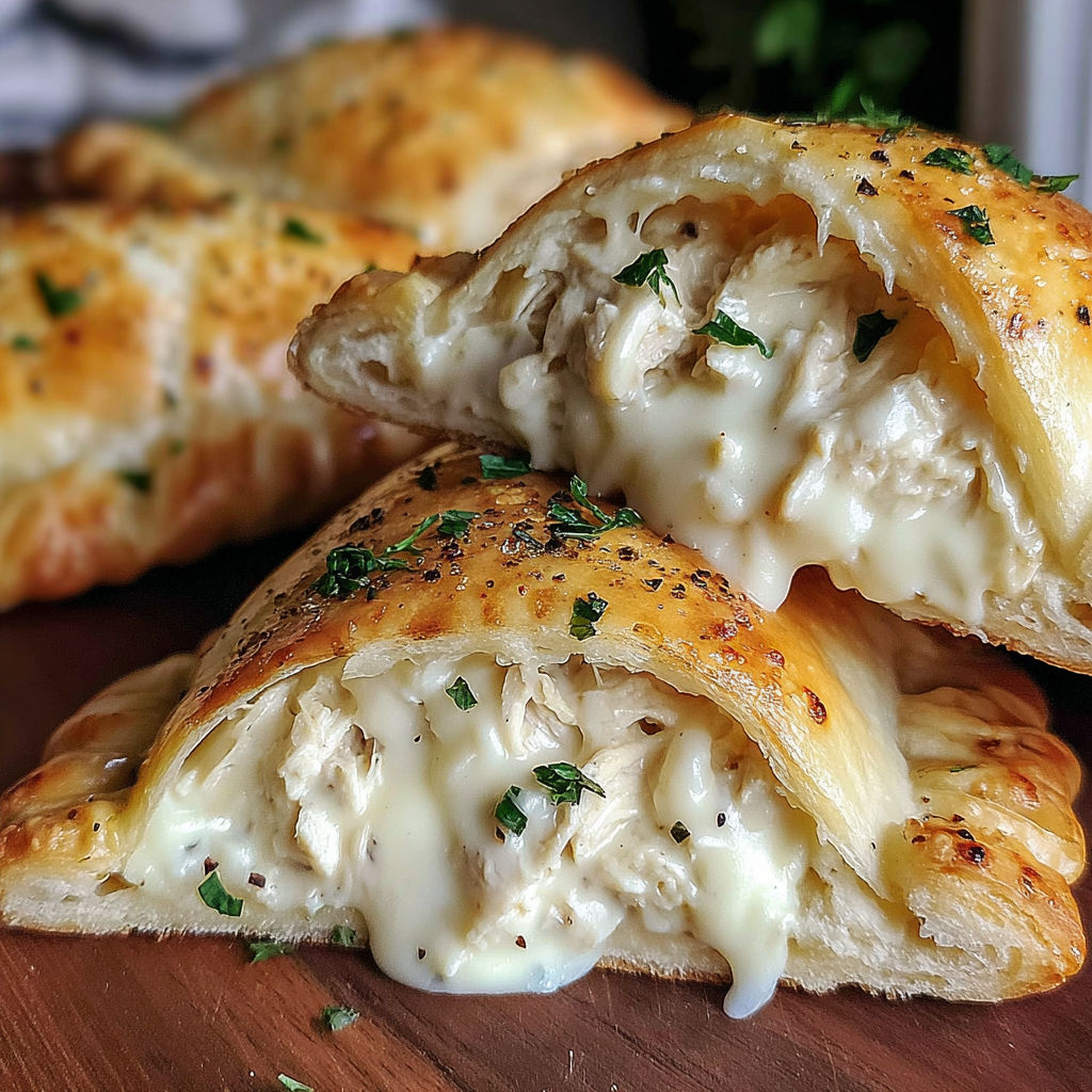 A close up of a pastry with cheese and herbs.