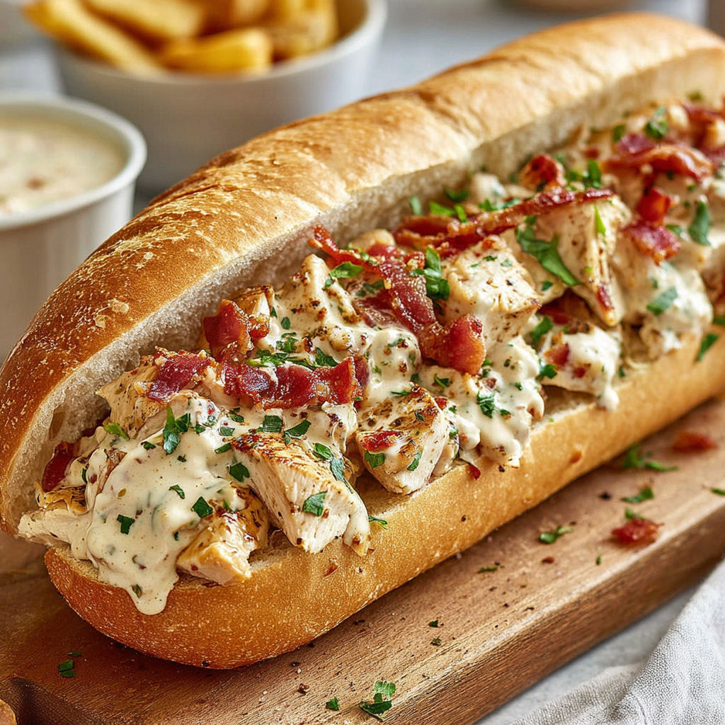 A sandwich with bacon and chicken on a bun.