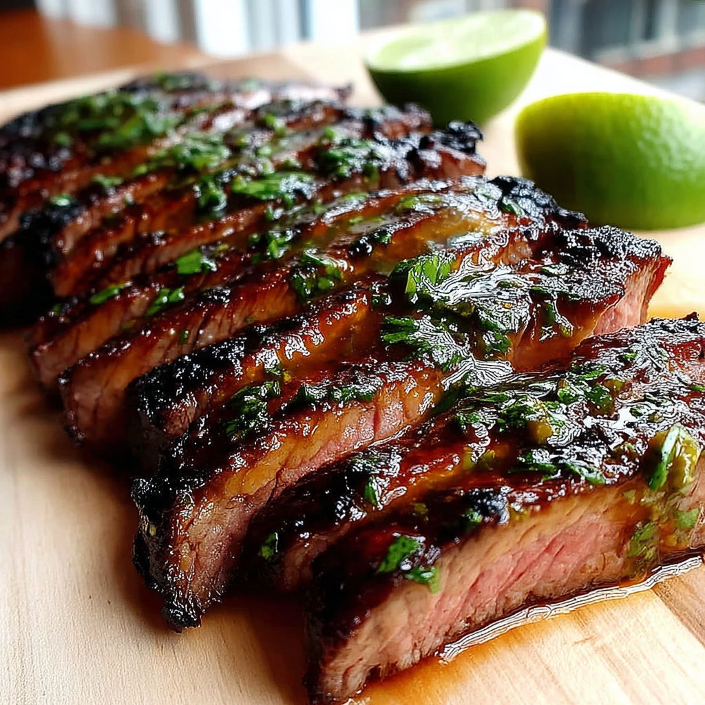 A recipe for grilled steak with herbs and limes.