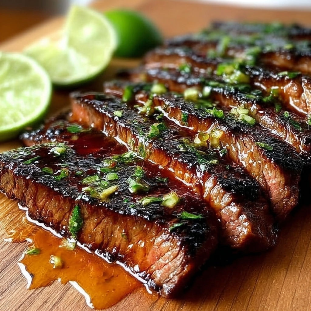 A piece of meat with a lime wedge on it.