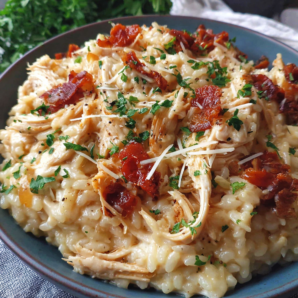 A plate of food with bacon and rice.