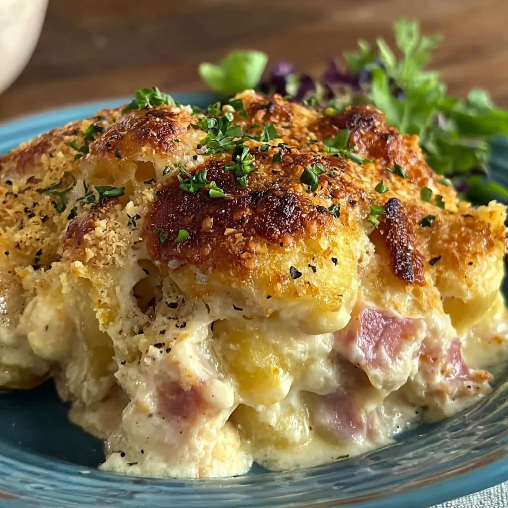 A plate of food with a recipe on the side.