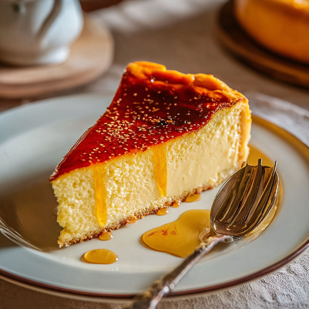 A slice of cake with a spoon on top.