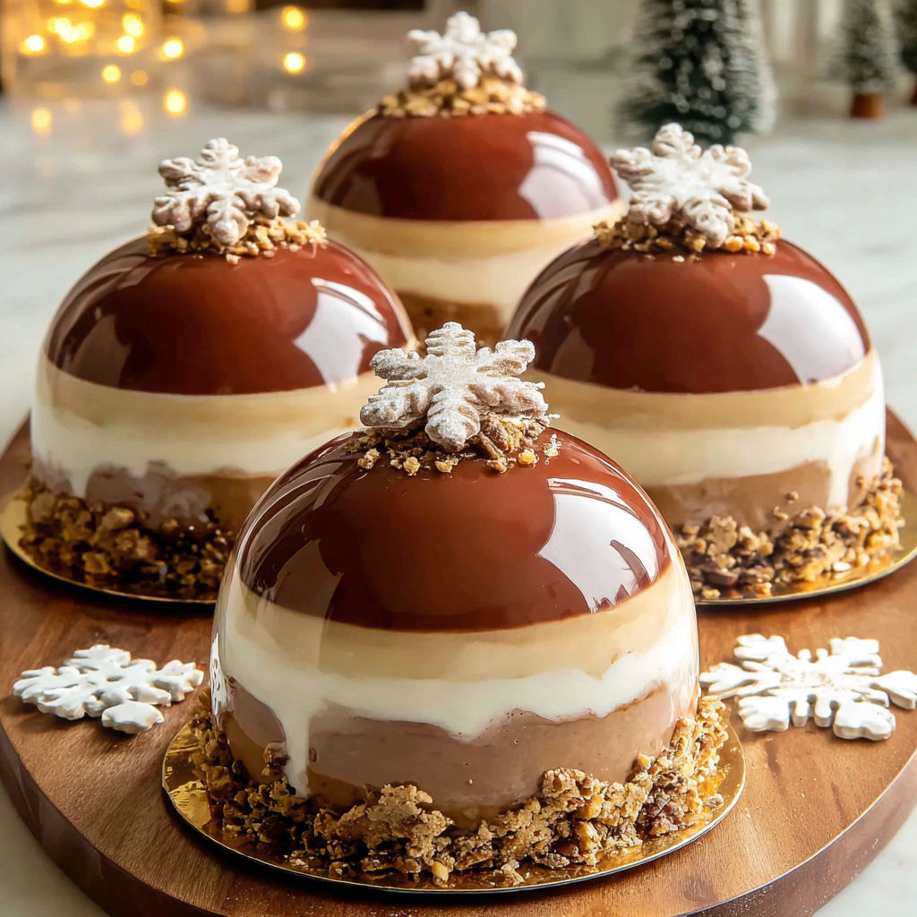 Three round cakes with white icing and nuts on top.