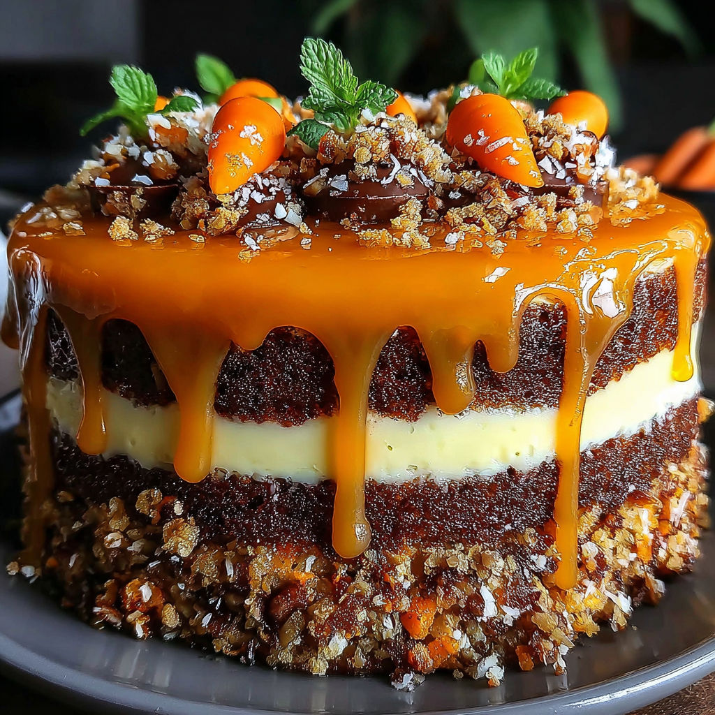 A cake with carrots and chocolate.