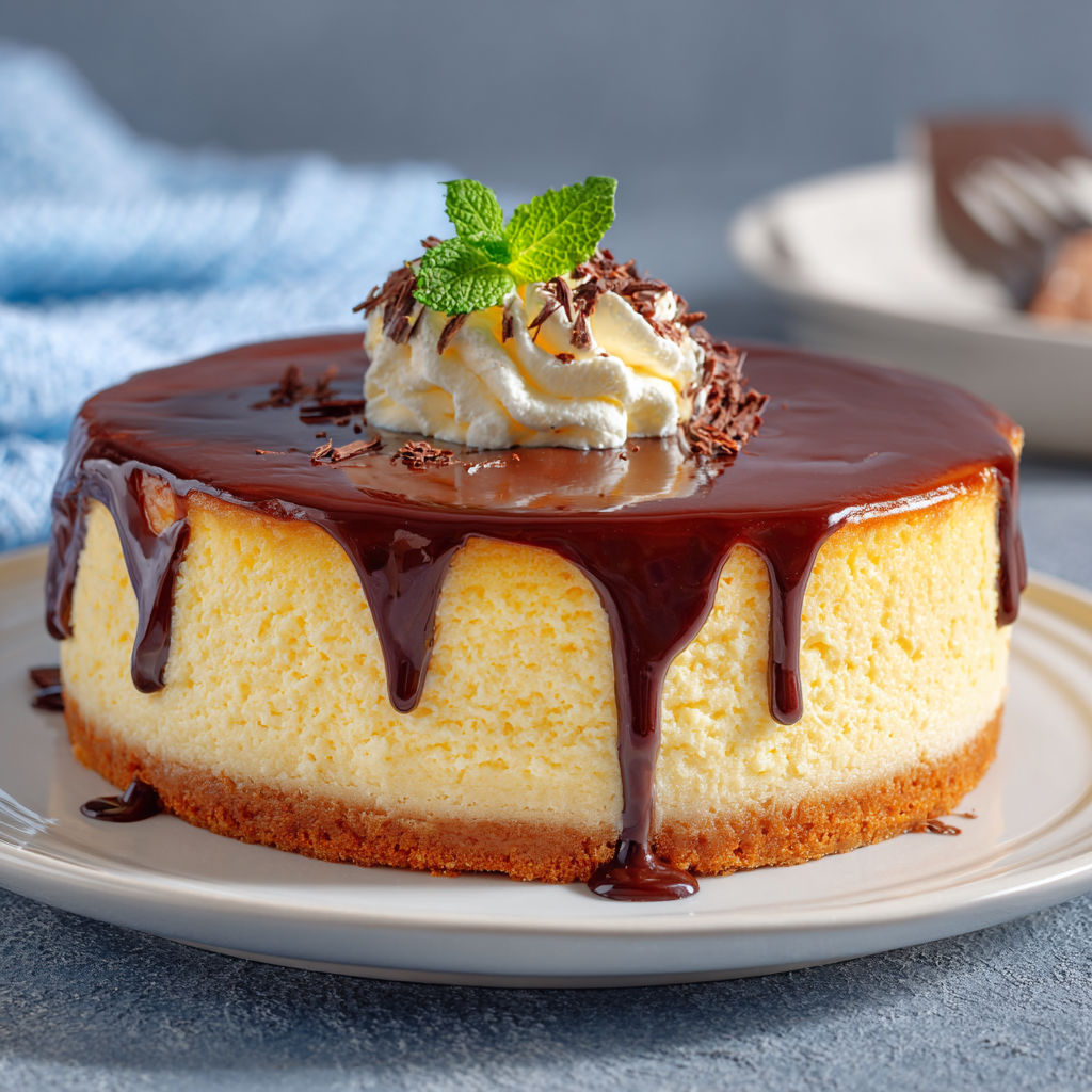 A slice of cake with chocolate drizzle and whipped cream.