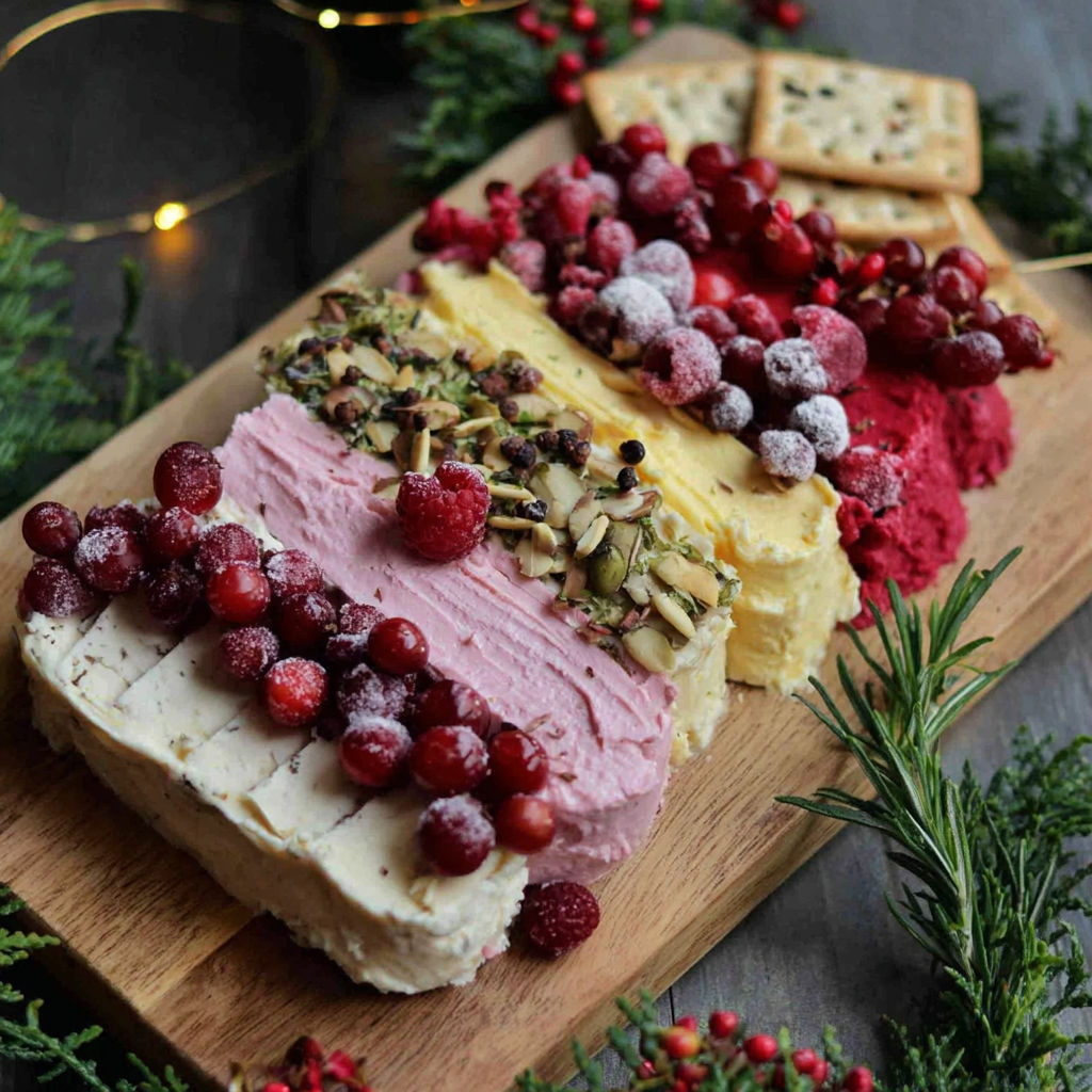 A wooden cutting board with a variety of desserts on it.