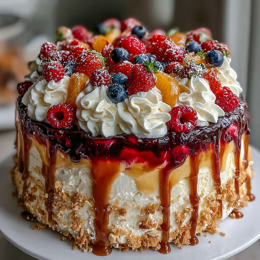 A cake with fruit on top.