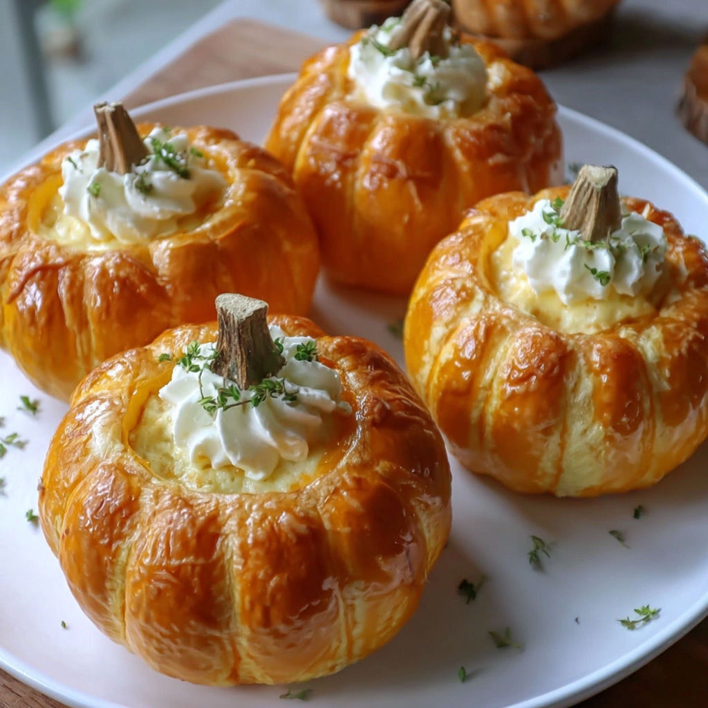 Three mini pumpkin pies with whipped cream on a plate.