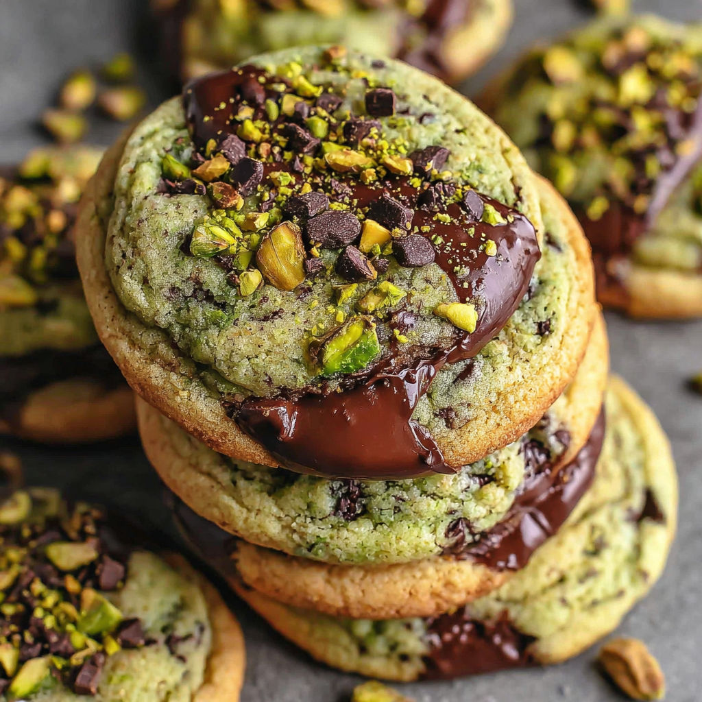 A stack of cookies with chocolate and almonds on top.