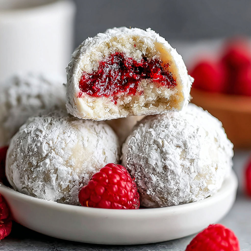 A bowl of powdered sugar covered raspberries.