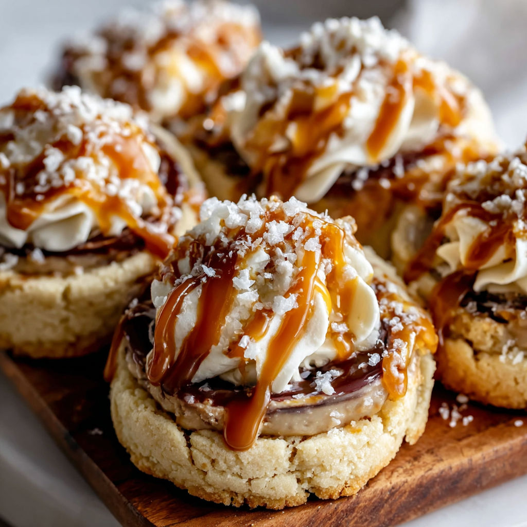 A plate of desserts with caramel drizzle.
