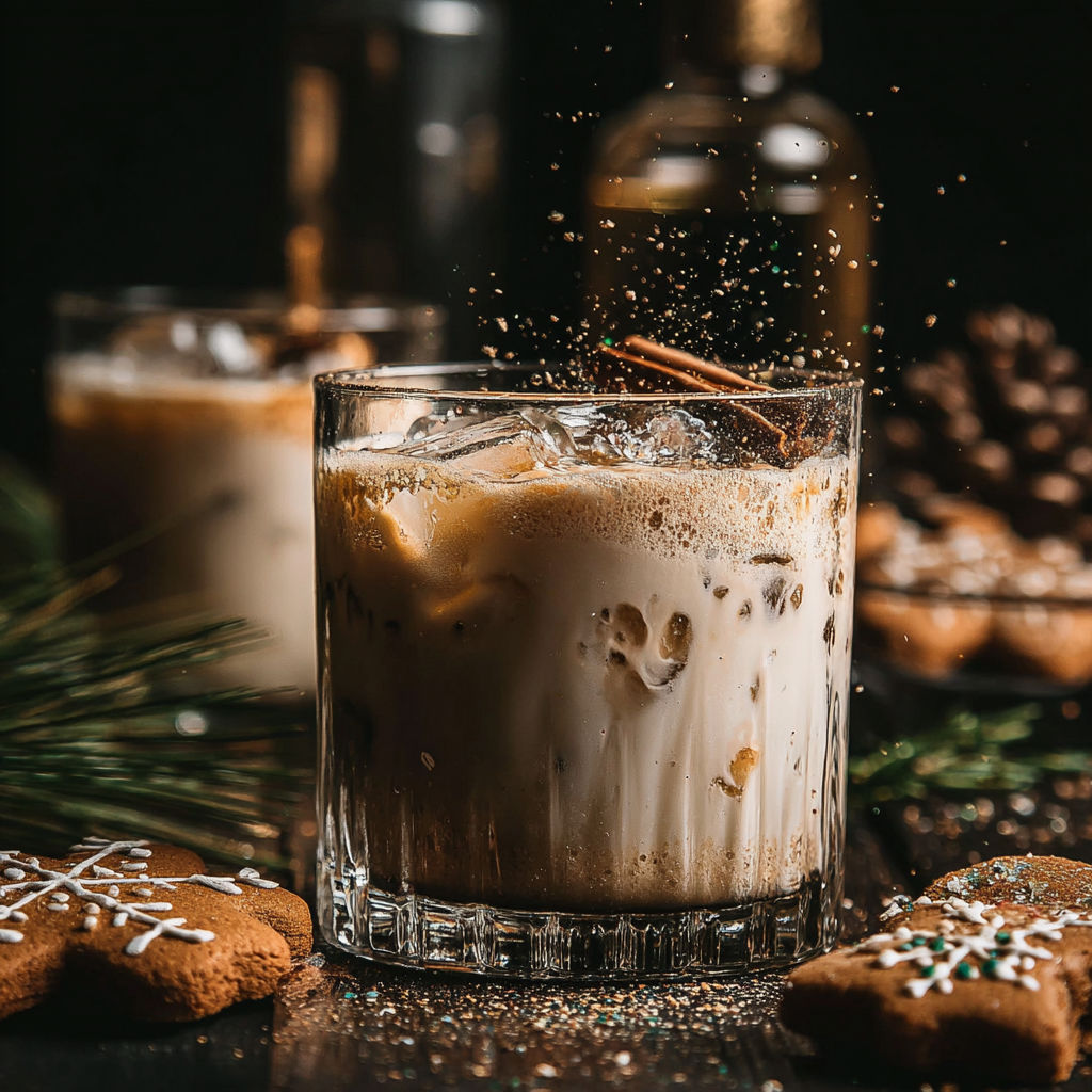 A glass of milk with a sprinkle of cinnamon on top.